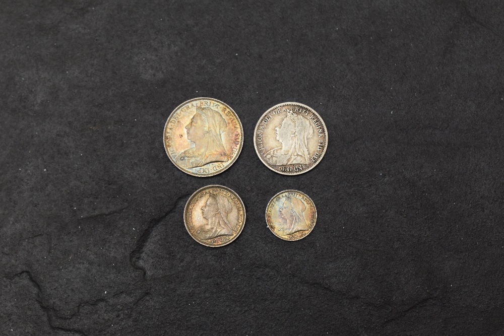 A Queen Victoria 1897 Old Head Maundy Set, Four, Three Two & One Pence, no box