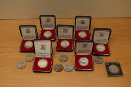 A collection of Seven GB 1977 Queen Elizabeth II Silver Jubilee Crowns in Proof Silver, all in cases