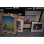 A selection of pictures and prints including African themed and the Ardnamurchan Lighthouse by I