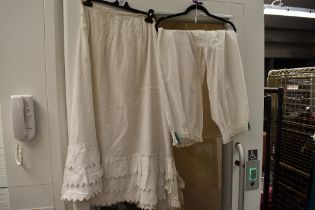 A pair of split leg bloomers with lace to legs and a petticoat with pretty embroidered and scalloped