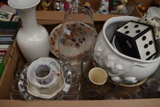 An Aynsley Wild Tudor' fluted dish, a large planter having floral relief pattern, a large glass vase