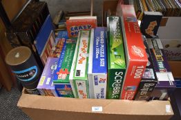 A carton of assorted games including Scrabble, Countdown and Would I Lie To You, sold along with a