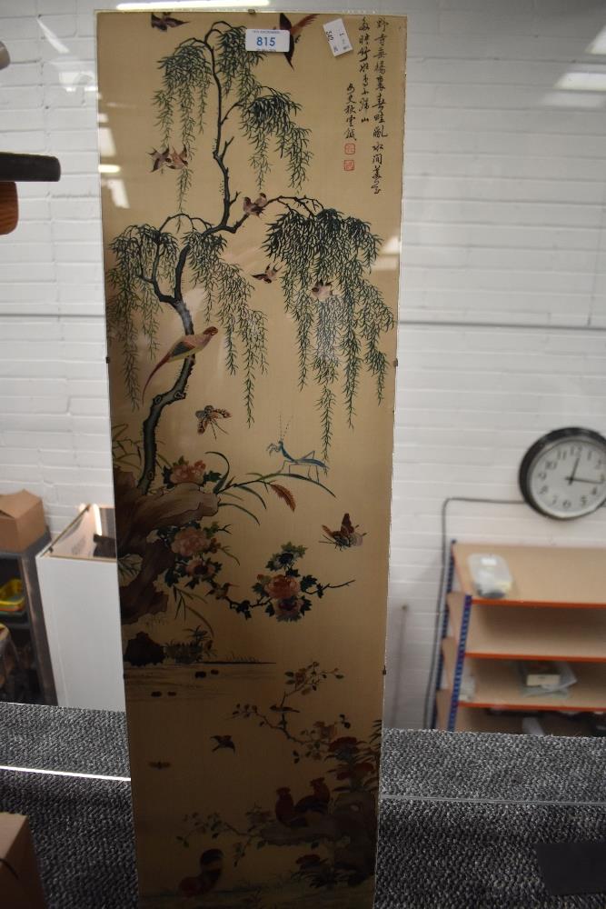 An Oriental print after a Chinese silk embroidery depicting a willow tree with wild fowl and