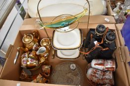 A miscellaneous selection of items including a vintage dark green and amber Murzno glass gondola,
