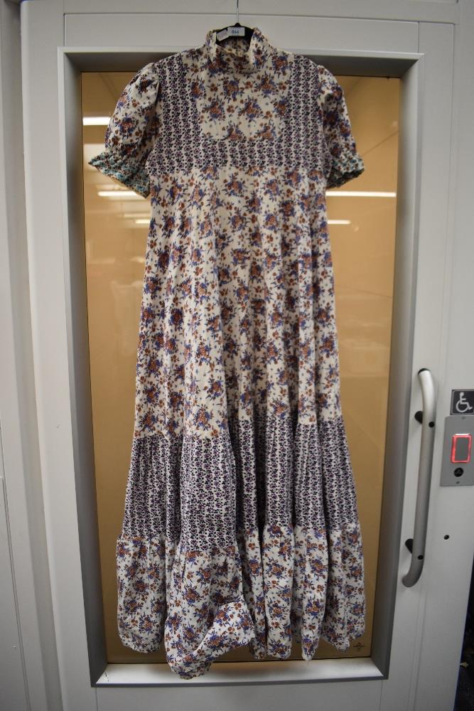 A vintage cotton 1970s tiered dress having high neck and puffed sleeves approx size 8/10. - Image 2 of 2