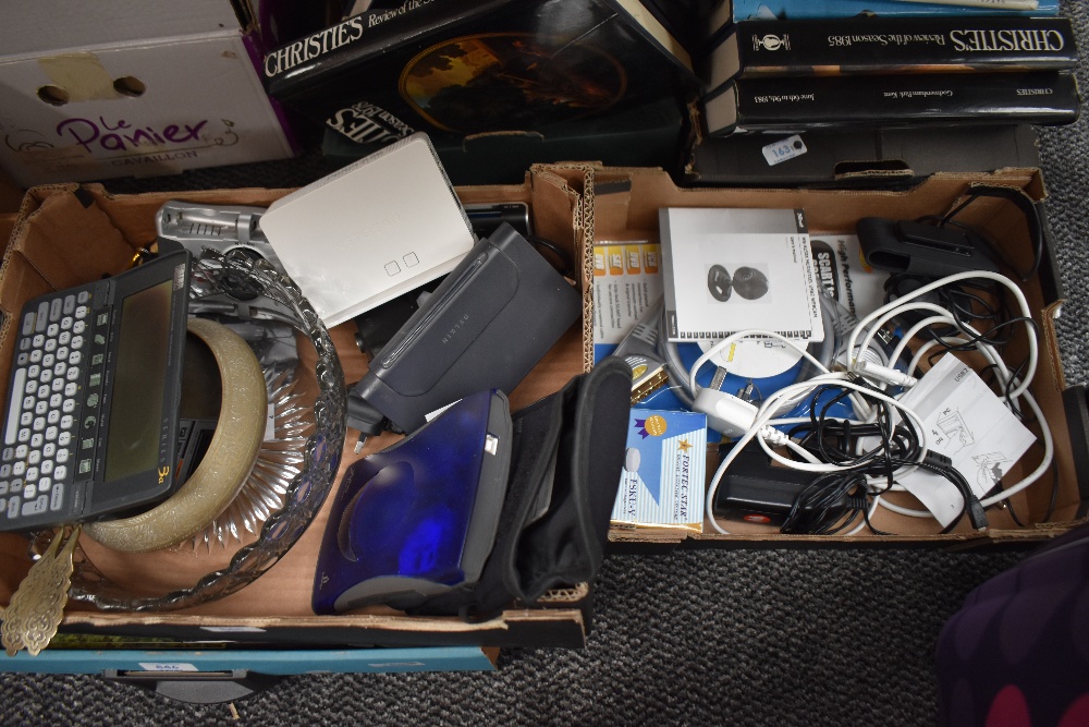 Two small cartons of electronic items including a USB2 Webcam, USB2 card reader, Iomega and case