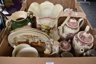 Three Wedgwood Embossed Queens Ware soup bowl and saucers, a large water jug having floral