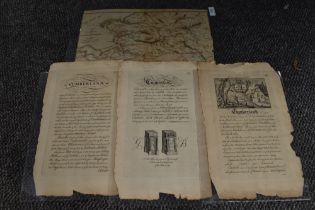 A laminated vintage map of the lakes in Cumberland, Westmorland and Lancashire and other ephemera of