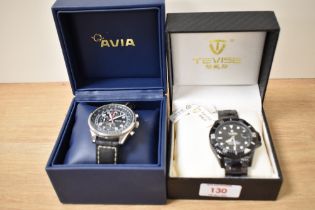 Two gentlemen's wristwatches comprising a new in box Tevise with a black dial and baton five