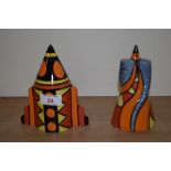 Two Lorna Bailey sugar sifters, Twister 4th limited edition and one in the form of a space ship,