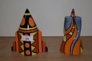 Two Lorna Bailey sugar sifters, Twister 4th limited edition and one in the form of a space ship,