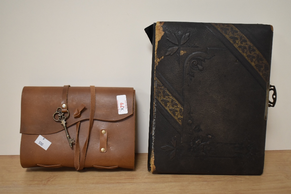 A Victorian embossed and tooled leather bound Cart de Visite album, containing various