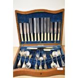 A late 19th/early 20th Century oak canteen of silver plated cutlery by C.W. Fletcher & Sons, case