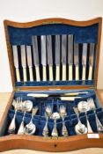 A late 19th/early 20th Century oak canteen of silver plated cutlery by C.W. Fletcher & Sons, case