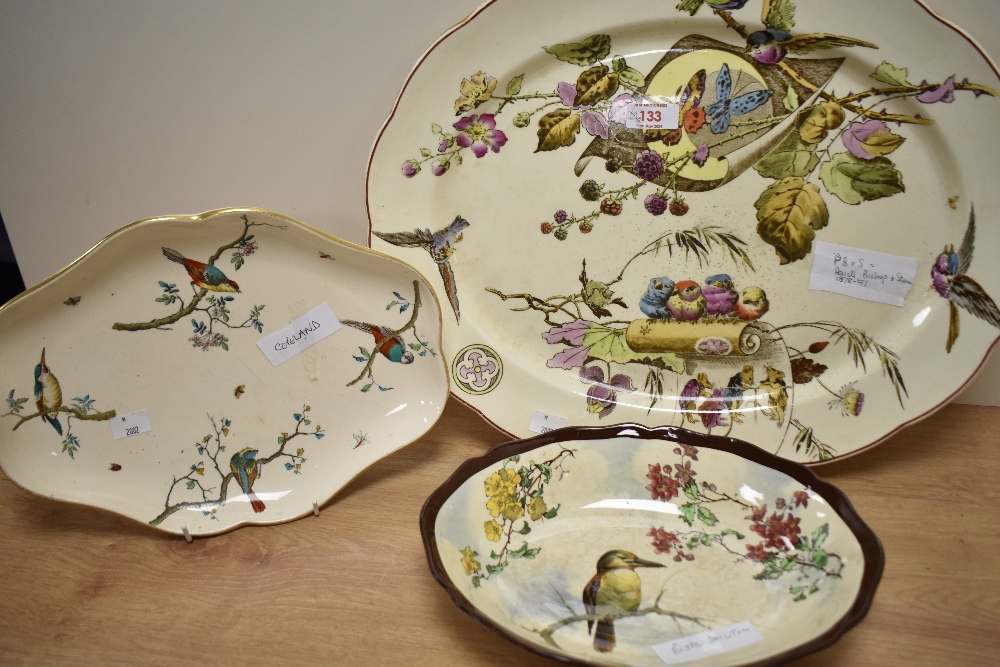 A Victorian Powell, Bishop, & Stonier hand painted ashette, decorated with birds and butterflies