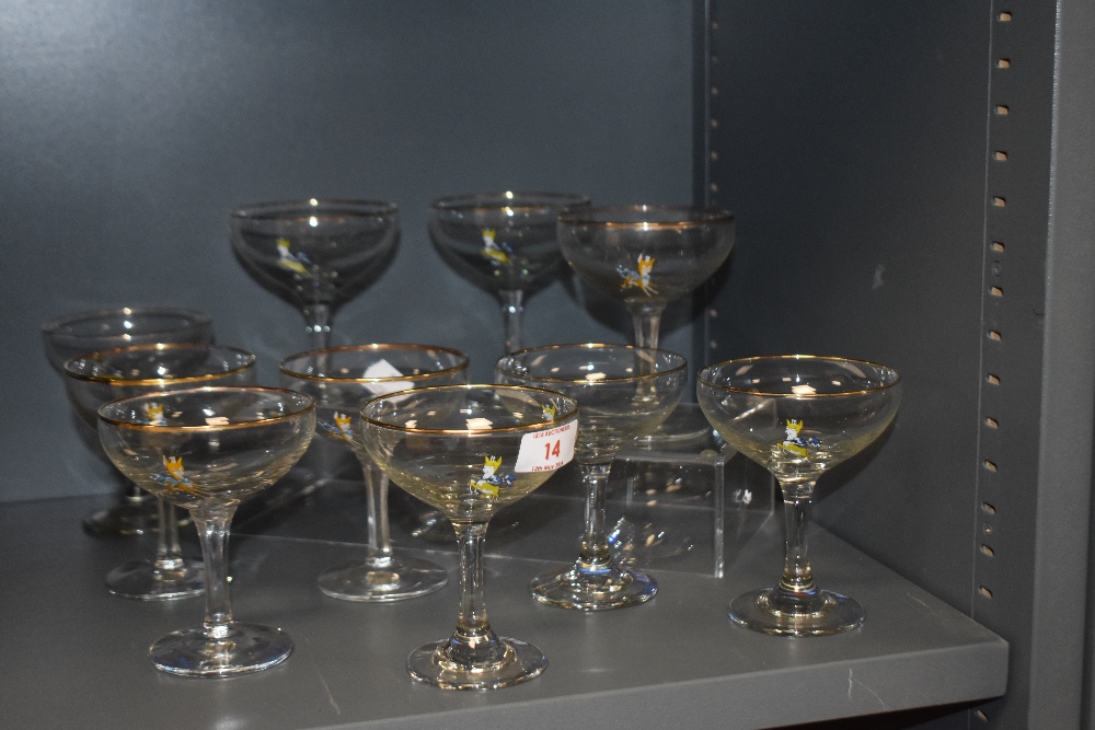 A collection of vintage Babycham glasses.