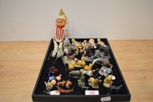A selection of assorted animal studies and vintage dolls including three miniature club members