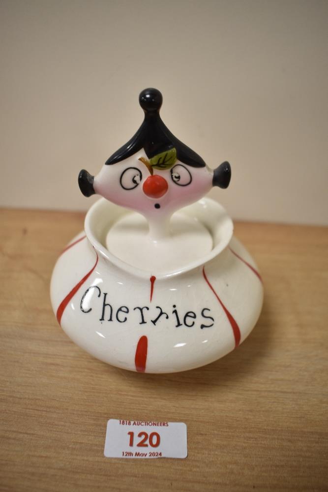A mid-20th Century Pixie Ware cocktail cherries pot and cover, by Holt Howard, measuring 13cm high