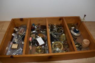 A miscellany of items, to include; souvenir spoons, thimbles, miniature photo frame, keys and more.