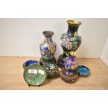 An assorted collection of 19th/20th Century Chinese Cloisonne ware, to include vases on stands and
