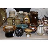 A collection of 17 pieces of studio pottery including Bourne Denby, a double division bowl with