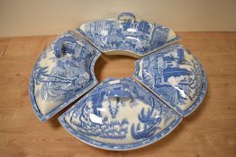 Four 19th/20th Century Davenport blue and white porcelain lidded tureens, the largest measures