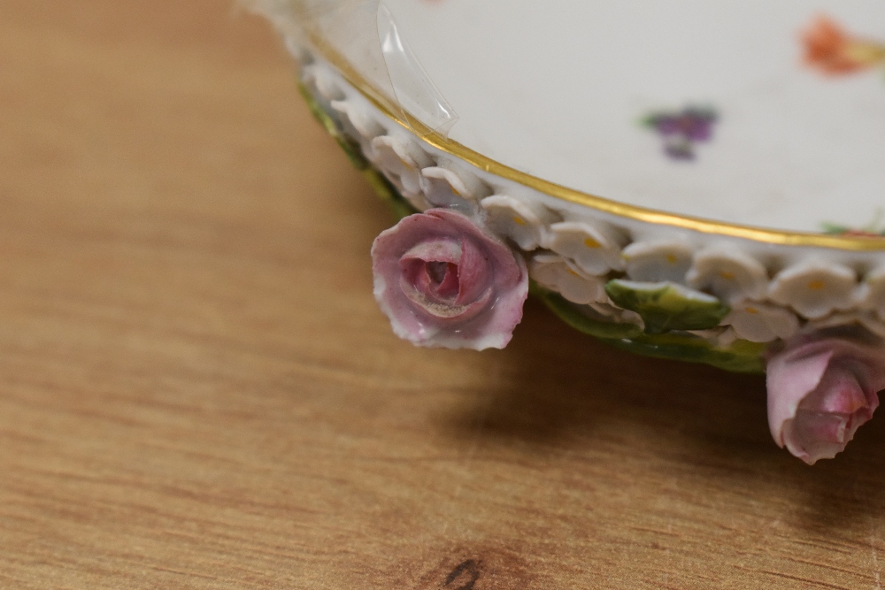 19th century Meissen porcelain Schneeballen chocolate cup and saucer, having flower encrusted - Image 2 of 5