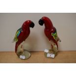 A pair of decorative art glass parrots in the manner of Murano or other Italian factories