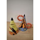 Two Art Deco style Lorna Bailey sugar sifters, one having orange looped handles, limited editions