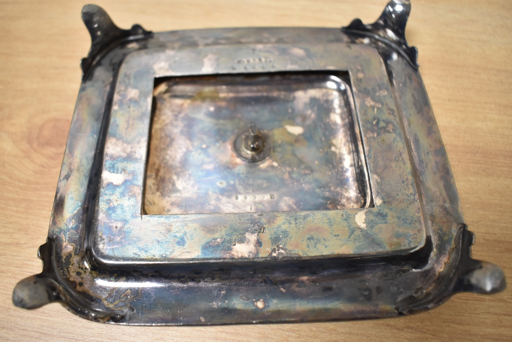 A late 19th/early 20th Century silver plated part sardine box and tray, measuring 15cm x 15cm - Image 3 of 3