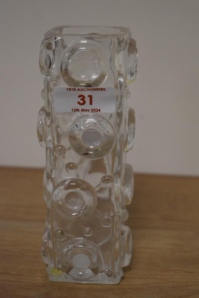 A Swedish Josef Schott Art glass vase, having raised dot and hoop design.