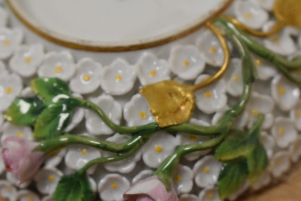 19th century Meissen porcelain Schneeballen chocolate cup and saucer, having flower encrusted - Image 3 of 5