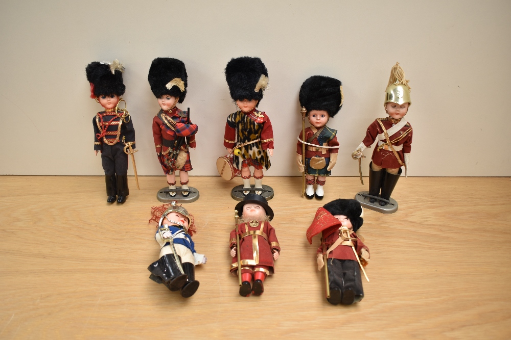 Eight Celluloid Souvenir Dolls, Beefeater Guards and similar