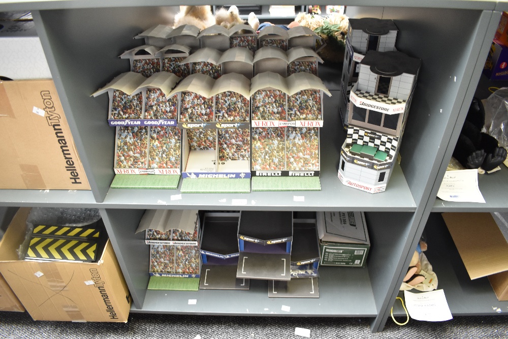 Six shelves of modern Scalextric Track, Card Grandstands, Accessories, Cars, Re-Fueling Crews, - Image 13 of 13