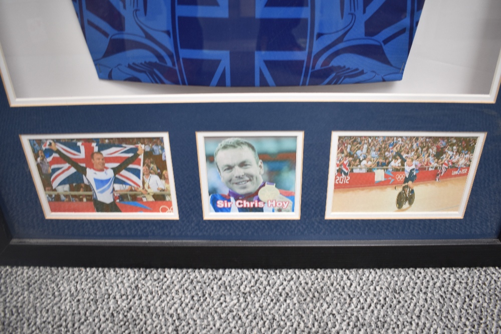 A framed Adadas Team GB Sir Chris Hoy Shirt bearing signature along with photograph montage, with - Image 2 of 3