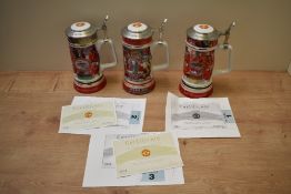 Three Danbury Mint Collectors Ceramic Steins, Manchester United, FA Cup Winners Old Trafford Winners