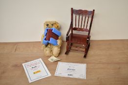 A modern Steiff/Danbury Mint Bear, 654848 Bernard with Rocking Chair, with yellow tag and button, in