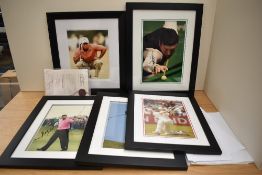 Five framed and glazed Sportsman Prints, Tiger Woods, Seve Ballesteros, Jose Maria Olazabal, Jimmy