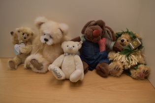 Five Modern Teddy Bears, Steiff 662003 Limited Edition 2009, Wrinkles, Bearalicious x2 and