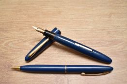 A boxed Sheaffer Craftsman lever fill fountain pen and propelling pencil set in Persian Blue