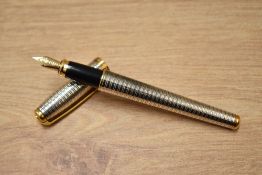 A S T Dupont Fidelio converter fountain pen silver plated hooped design with gold trim having 14k