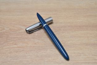 A Parker 51 aerometric fill fountain pen in teal with stainless steel cap