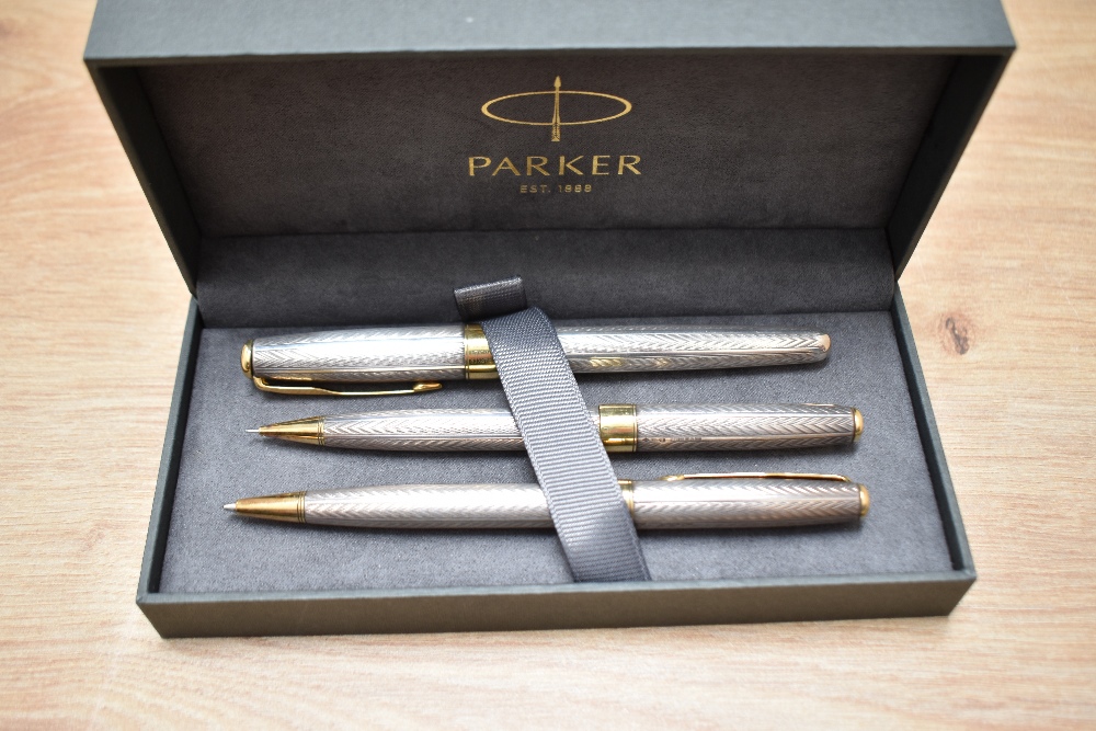 A boxed Parker Sonnet Fougere converter fill fountain pen, ballpoint pen and propelling pencil set - Image 3 of 3