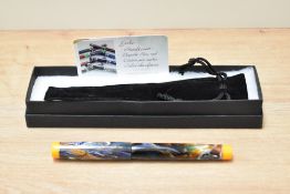 A boxed handmade Silverburl PM1 converter fill fountain pen multicolour swirls having a Bock M nib