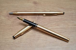 A Cross Century Classic cartridge fountain pen and ballpoint pen in rolled gold having Cross 14K B