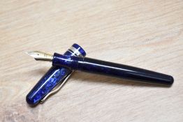 A boxed Delta Fusion 82 converter fill fountain pen in blue marble having Delta 18k 750 nin
