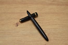 A Parker Lady Duofold aero fill fountain pen in black with hooded nib.