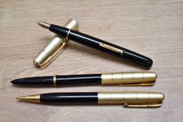 A boxed Waterman Taperite Crusader lever fill fountain pen, ballpoint pen and propelling pencil