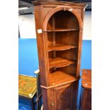A reproduction corner shelf with cupboard to base, height approx 182cm