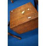 A 19th Century oak box and contents, having hinged lid, approx 45 x 40 x 36cm